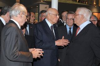 Il Presidente Giorgio Napolitano nel corso della visita alla mostra &quot;La macchina dello Stato&quot;, in occasione delle celebrazioni del 150° anniversario dell'Unità d'Italia all'Archivio Centrale dello Stato