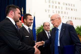 Il Presidente Giorgio Napolitano all'Aula Pessina al termine dell'incontro con gli studenti e i docenti alla facoltà di Giurisprudenza dell'Università &quot;Federico II&quot;