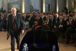 Il Presidente Giorgio Napolitano poco prima del suo intervento in occasione dell'incontro sul tema &quot;Cinque anni con il Sud&quot;, organizzato dalla Fondazione Con il Sud
