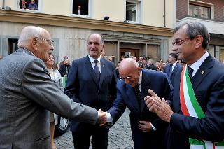 Il Presidente della Repubblica Giorgio Napolitano al suo arrivo a Piazza Chanoux