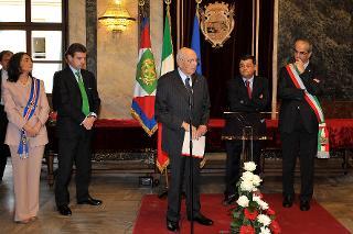 Il Presidente Giorgio Napolitano durante il suo intervento al Municipio di Cuneo