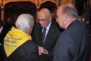 Il Presidente Giorgio Napolitano nel corso dell'incontro sul tema &quot;Cuneo e l'Unità d'Italia&quot; al Teatro Toselli