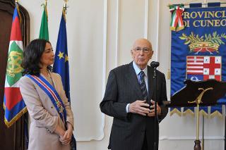 l Presidente Giorgio Napolitano durante il suo intervento al Palazzo della Provincia di Cuneo in occasione della visita alla città