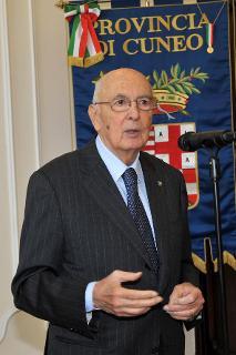 ll Presidente della Repubblica Giorgio Napolitano durante il suo intervento al Palazzo della Provincia di Cuneo