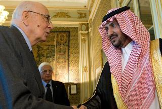 Il Presidente Giorgio Napolitano accoglie il Principe Bandar Bin Salman Al Saud