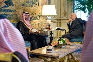 Il Presidente Giorgio Napolitano nel corso dei colloqui con il Principe Bandar Bin Salman Al Saud