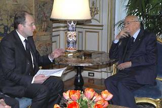 Il Presidente Giorgio Napolitano con il Dott. Nando Pagnoncelli, Presidente dell'Associazione degli Istituti di ricerche di mercato, ricerca sociale e sondaggi di opinioni durante i colloqui al Quirinale