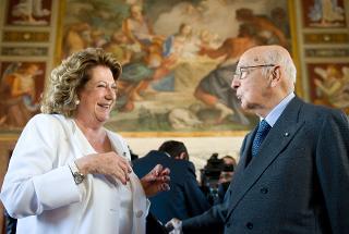Il Presidente Giorgio Napolitano con il Presidente della Fondazione Bracco, Diana Bracco, nel corso della inaugurazione della restaurata Galleria di Alessandro VII