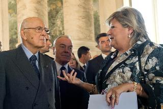 Il Presidente Giorgio Napolitano con la Dott.ssa Rossella Vodret, durante la cerimonia d'inaugurazione della restaurata Galleria di Alessandro VII