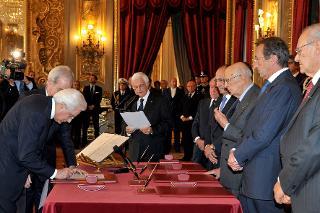 Il Presidente Giorgio Napolitano durante la cerimonia di giuramento del nuovo Giudice della Corte costituzionale On. Prof. Sergio Mattarella