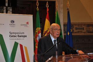 Il Presidente Giorgio Napolitano durante il suo intervento, al Palazzo Grimaldi della Meridiana di Genova, in occasione del VII Symposium Cotec Europa