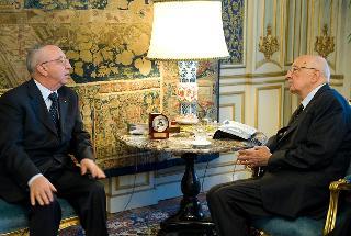 Il Presidente Giorgio Napolitano durante l'incontro con Lodovico Principato, nuovo Procuratore Generale della Corte dei conti