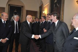 Il Presidente della Repubblica Giorgio Napolitano durante la cerimonia di consegna delle insegne di Cavaliere dell'Ordine &quot;Al Merito del Lavoro&quot;