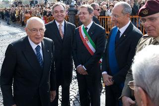 Il Presidente Giorgio Napolitano al suo arrivo a Pisa, accolto dal Presidente della Regione Toscana Enrico Rossi, il Sindaco di Pisa Marco Filippeschi e dal Presidente della Provincia Andrea Pieroni