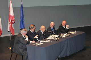 Il Presidente Giorgio Napolitano durante il suo intervento dalla Sala dei Concerti, in occasione dell'inaugurazione dell'Anno Accademico 2011-2012 del Collegio d'Europa