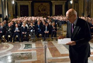 Il Presidente Giorgio Napolitano poco prima di rivolgere il suo indirizzo di saluto in occasione della cerimonia celebrativa del 180° anniversario del Consiglio di Stato