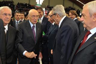 Il Presidente Giorgio Napolitano al suo arrivo al Palasangiacomo per la cerimonia commemorativa di Giuseppe Di Vagno