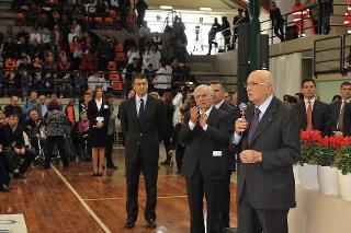 Il Presidente Giorgio Napolitano durante il suo intervento in occasione della cerimonia commemorativa di Giuseppe Di Vagno al Palasangiacomo
