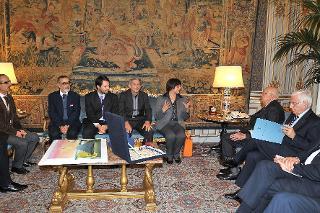 Il Presidente Giorgio Napolitano nel corso dell'incontro con Daniela Montali, Sindaco del Comune di Chiaravalle in occasione della presentazione del progetto &quot;La strada giusta&quot;