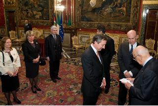 Il Presidente Giorgio Napolitano con S.E. Vincent Mertens De Wilmars, nuovo Ambasciatore del Regno del Belgio, in occasione della presentazione delle Lettere Credenziali