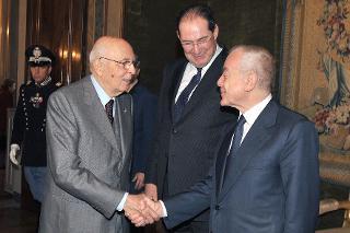 Il Presidente Giorgio Napolitano con il Ministro Giancarlo Galan e il Sottosegretario Gianni Letta, in occasione della cerimonia della Giornata dello Spettacolo