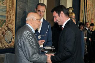 Il Presidente Giorgio Napolitano con Fabrizio Gifuni, in occasione della Giornata dello Spettacolo