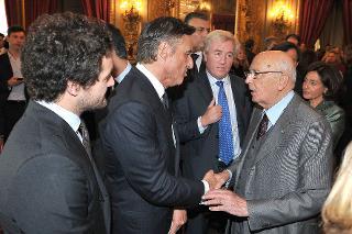 Il Presidente Napolitano con Christian De Sica in occasione della Giornata dello Spettacolo