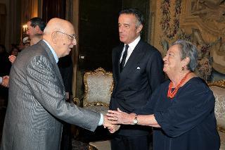 Il Presidente Giorgio Napolitano con Christian ed Emilia De Sica, in occasione della Giornata dello Spettacolo