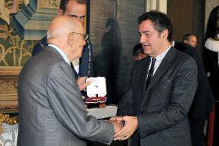 Il Presidente Giorgio Napolitano con Pietro Valsecchi in occasione della Giornata dello Spettacolo