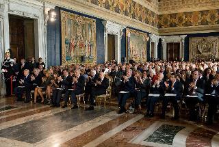 Il Presidente Giorgio Napolitano nel Salone dei Corazzieri, in occasione della celebrazione della Giornata Nazionale per la Ricerca sul Cancro