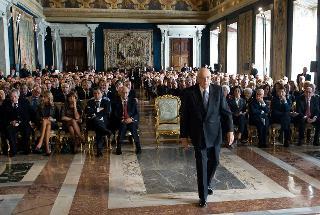 Il Presidente Giorgio Napolitano nel Salone dei Corazzieri, in occasione della celebrazione della Giornata Nazionale per la Ricerca sul Cancro