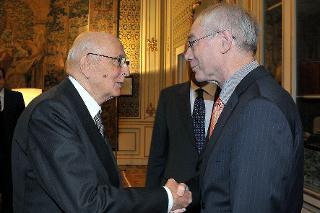 Il Presidente Giorgio Napolitano accoglie Herman Van Rompuy, Presidente del Consiglio Europeo