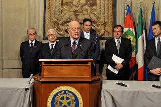 ll Presidente della Repubblica Giorgio Napolitano al termine delle Consultazioni