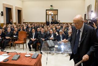 Il Presidente Giorgio Napolitano in occasione dell'intervento al convegno &quot;Europa 2020: rendere l'Italia protagonista&quot;, all'Accademia dei Lincei