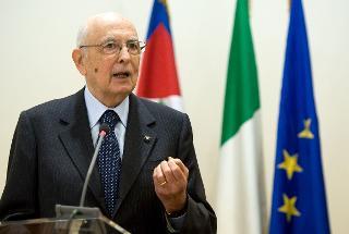 Il Presidente Giorgio Napolitano in occasione dell'intervento al convegno &quot;Europa 2020: rendere l'Italia protagonista&quot;, presso l'Accademia dei Lincei&quot;