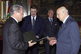 Il Presidente Giorgio Napolitano con il Signor Musa M. Maroofi, nuovo Ambasciatore della Repubblica Islamica dell'Afghanistan, in occasione della presentazione delle Lettere Credenziali