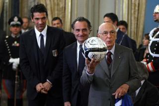 Il Presidente Giorgio Napolitano in occasione dell'incontro con la Nazionale di calcio