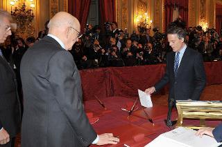 ll Presidente Giorgio Napolitano con Enzo Moavero Milanesi, Ministro degli Affari Europei nel corso del Giuramento del nuovo Governo Monti