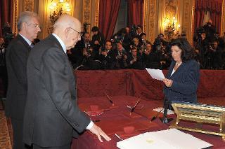 ll Presidente Giorgio Napolitano con Paola Severino, Ministro della Giustizia nel corso del Giuramento del nuovo Governo