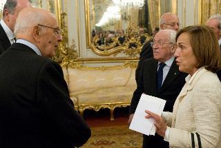 Il Presidente Giorgio Napolitano con Elsa Fornero neo Ministro del Lavoro e politiche sociali, al termine della cerimonia di giuramento