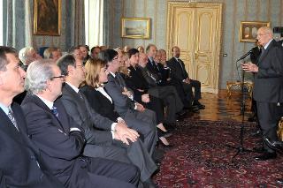 Il Presidente Giorgio Napolitano durante il suo intervento in occasione dell'incontro con una delegazione delle Cooperative aderenti a Legacoop
