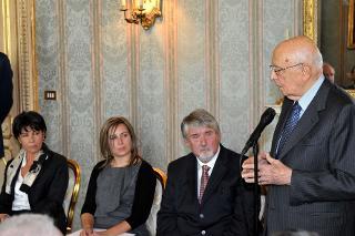 Il Presidente Giorgio Napolitano in occasione dell'incontro con una delegazione delle Cooperative aderenti a Legacoop guidata dal Presidente Giuliano Poletti