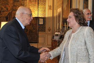Il Presidente Giorgio Napolitano con la Sig.ra Barbara di Valmarana, Presidente della Fondazione Amici della Fenice.