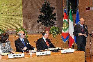 Il Presidente Giorgio Napolitano durante il suo intervento nel corso della cerimonia di insediamento del Comitato Direttivo della Scuola Superiore della Magistratura