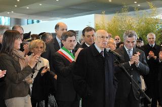 Il Presidente Giorgio Napolitano durante il suo intervento in occasione dell'inaugurazione della nuova Stazione Alta Velocità di Roma Tiburtina