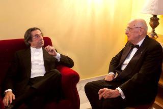Il Presidente Giorgio Napolitano con il Maestro Riccardo Muti, in occasione della prima del Macbeth di Verdi, che ha inaugurato la stagione 2011-2012 del Teatro dell'Opera di Roma