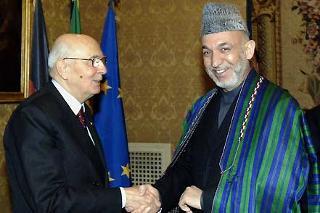 Il Presidente Giorgio Napolitano accoglie Hamid Karzai, Presidente della Repubblica Islamica dell'Afghanistan