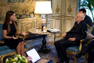 Il Presidente Giorgio Napolitano nel corso dei colooqui con Mehriban Aliyeva, consorte del Presidente della Repubblica dell'Azerbaigian, Presidente della Fondazione Heydar Aliyev