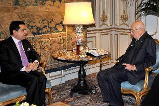 Il Presidente Giorgio Napolitano con il Signor Nassir Abdulaziz Al-Nasser, Presidente di turno dell'Assemblea Generale dell'ONU, durante i colloqui