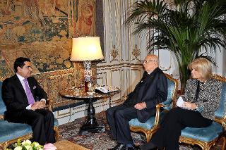 Il Presidente Giorgio Napolitano con Nassir Abdulaziz Al-Nasser, Presidente di turno dell'Assemblea Generale dell'ONU e il Sottosegretario di Stato agli Affari Esteri Marta Dassù